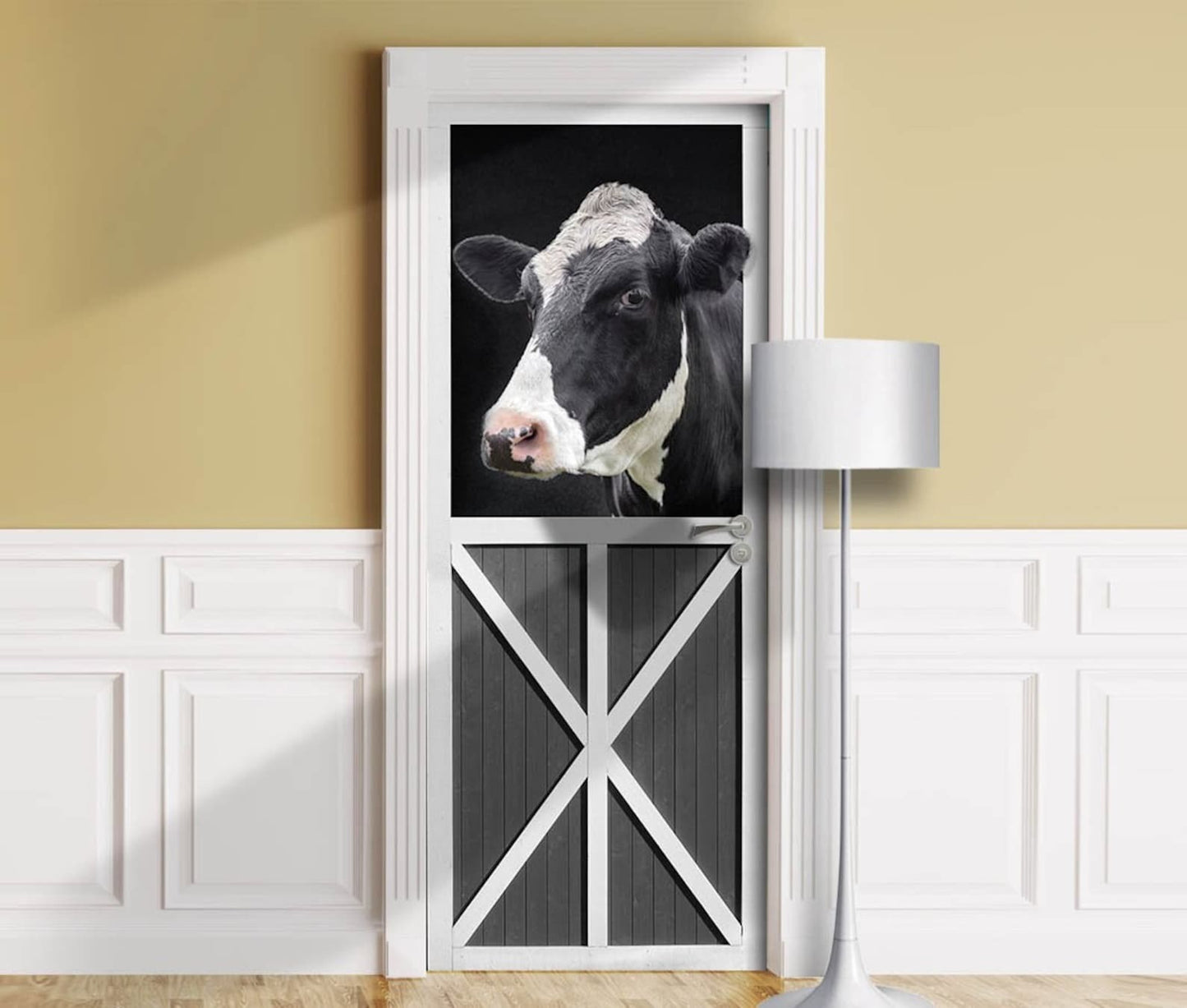 Rustic Farmhouse Cow in Barn Door Mural
