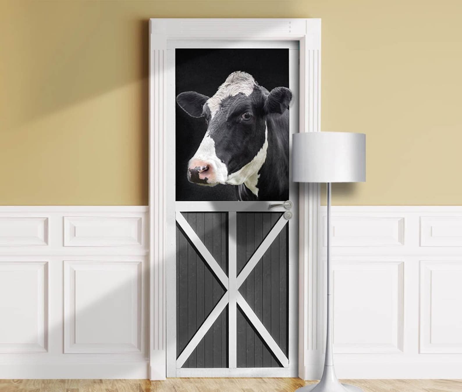 Rustic Farmhouse Cow in Barn Door Mural