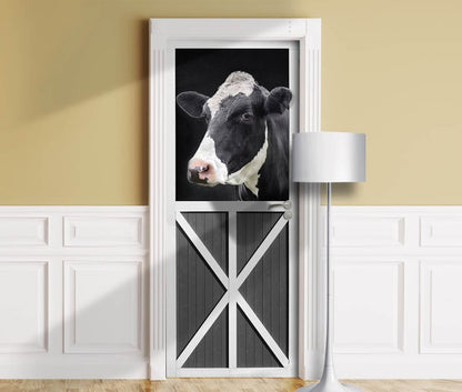 Rustic Farmhouse Cow in Barn Door Mural