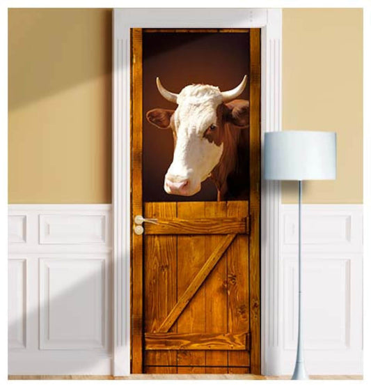 Cow outside the stall door sticker mural, refrigerator sticker cover. Single piece