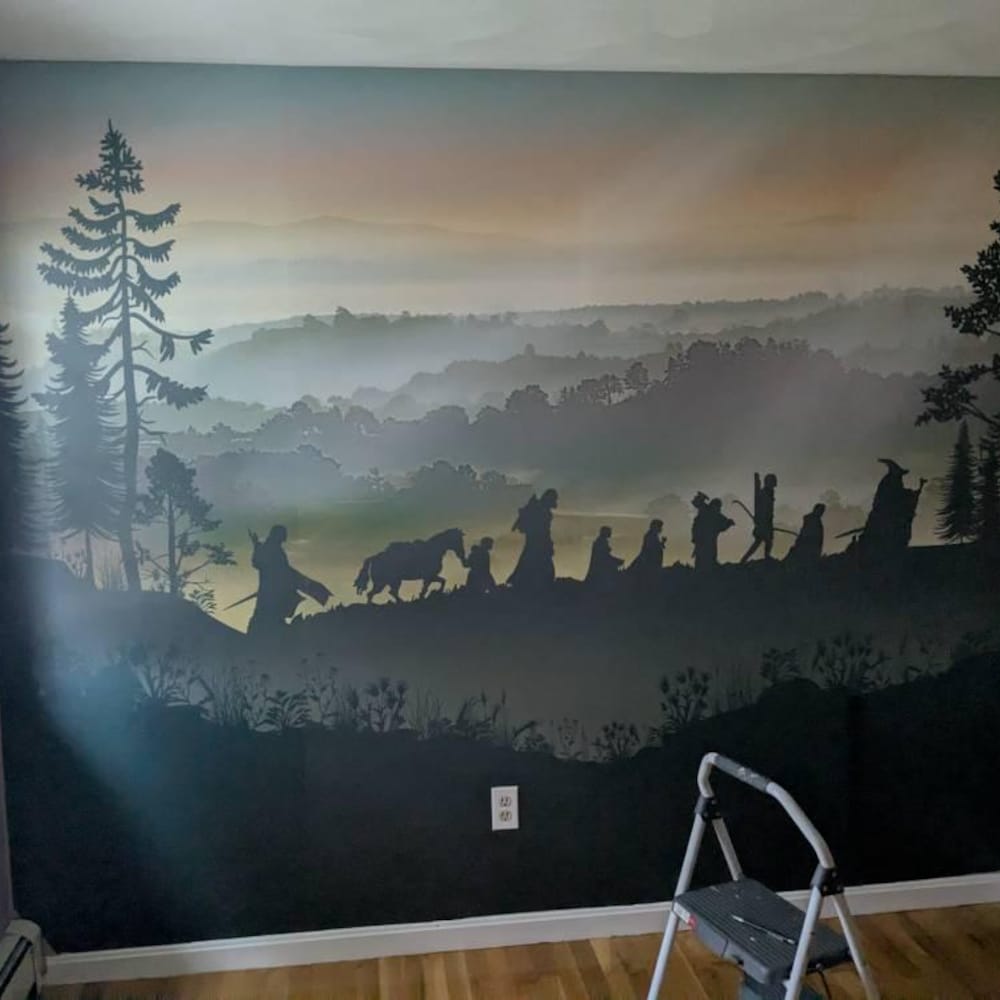Walking Fellowship wall mural decal, Wallpaper. Hanging murals for walls. Pastel palette