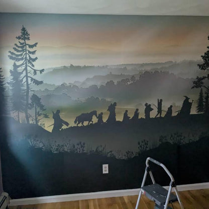 Walking Fellowship wall mural decal, Wallpaper. Hanging murals for walls. Pastel palette