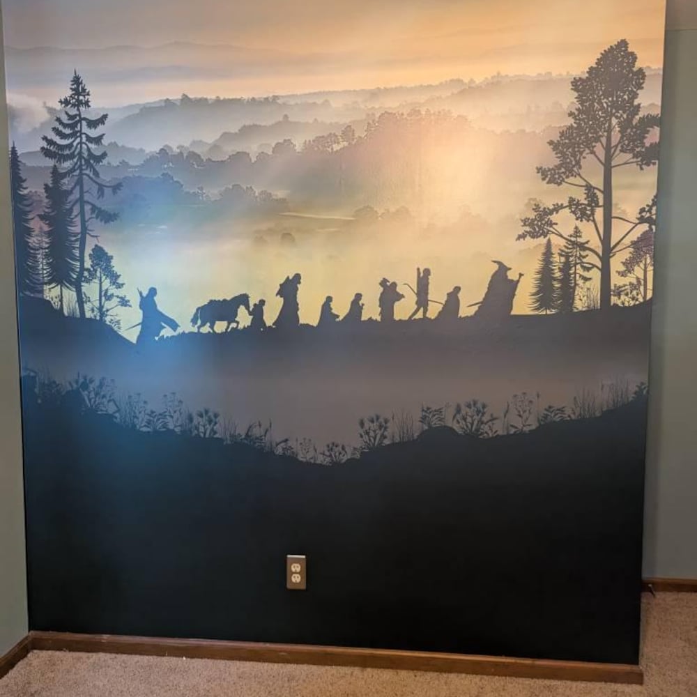 Walking Fellowship wall mural decal, Wallpaper. Hanging murals for walls. Pastel palette
