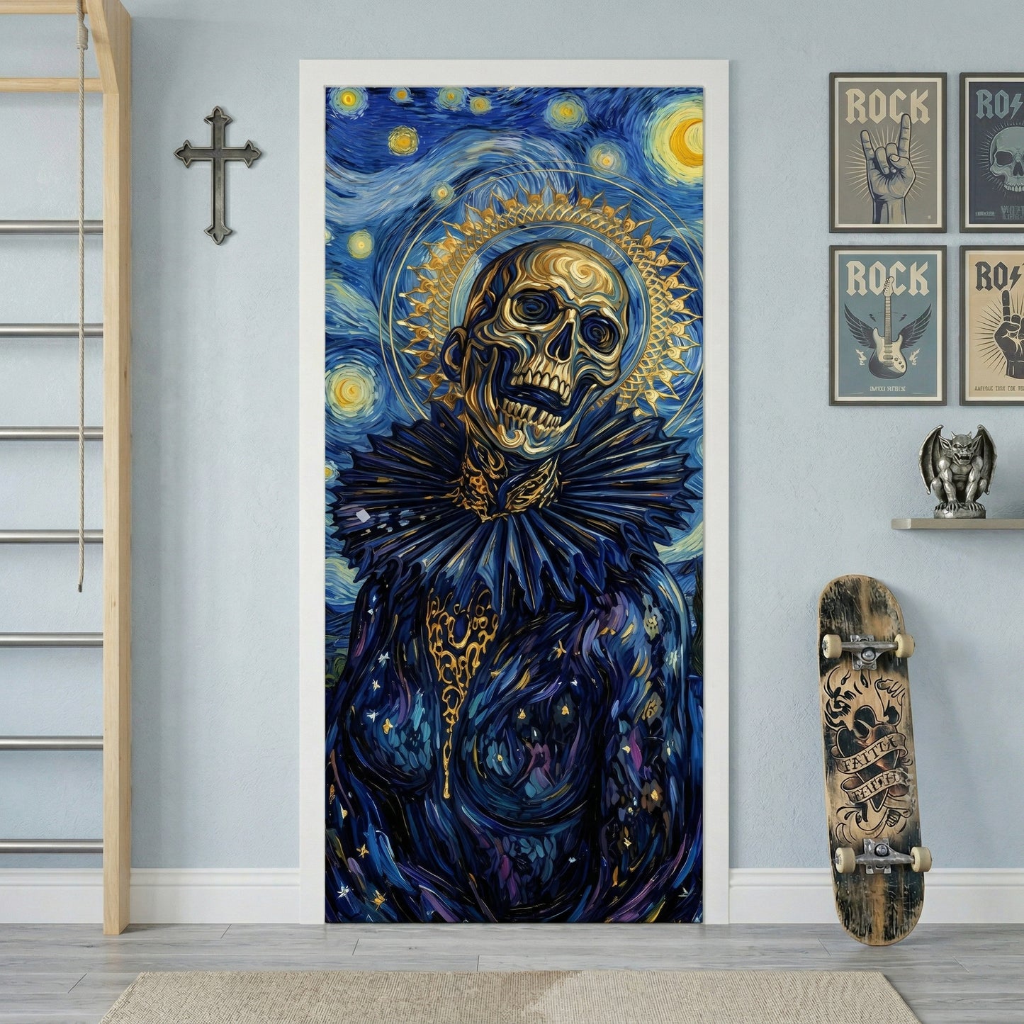Darkness in Van Gogh's Starry Night door sticker mural, wrap, cover. 1 piece, self-adhesive