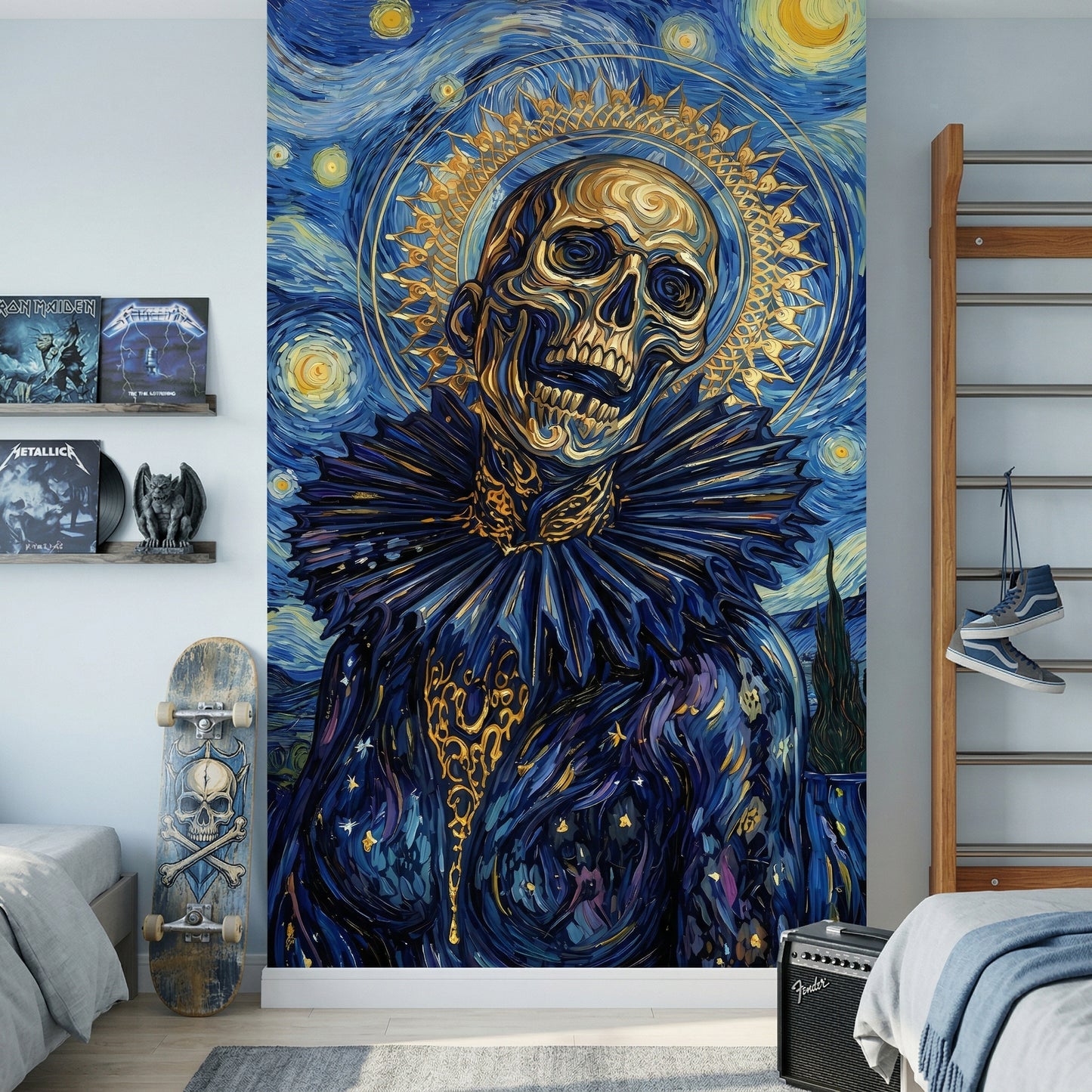 Darkness in Van Gogh's Starry Night door sticker mural, wrap, cover. 1 piece, self-adhesive