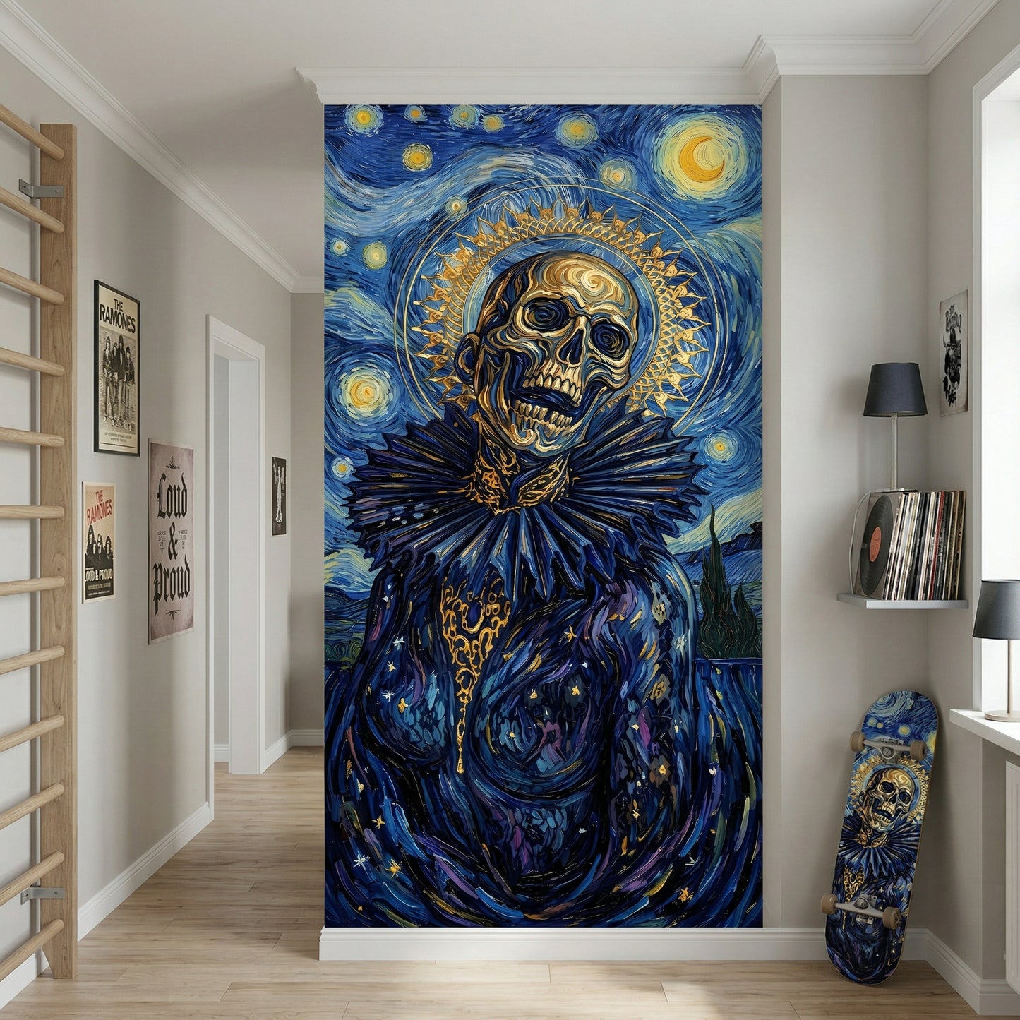 Darkness in Van Gogh's Starry Night door sticker mural, wrap, cover. 1 piece, self-adhesive