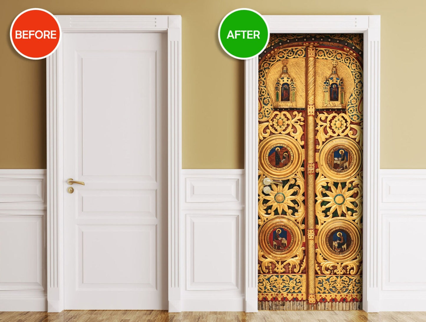 Byzantine Church Door Wrap | Gilded Antique Royal Gates | Medieval Golden | 1 Piece, Peel & Stick