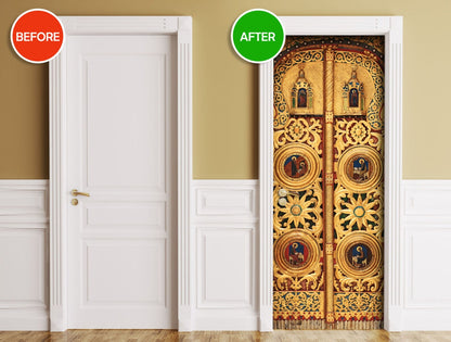 Byzantine Church Door Wrap | Gilded Antique Royal Gates | Medieval Golden | 1 Piece, Peel & Stick