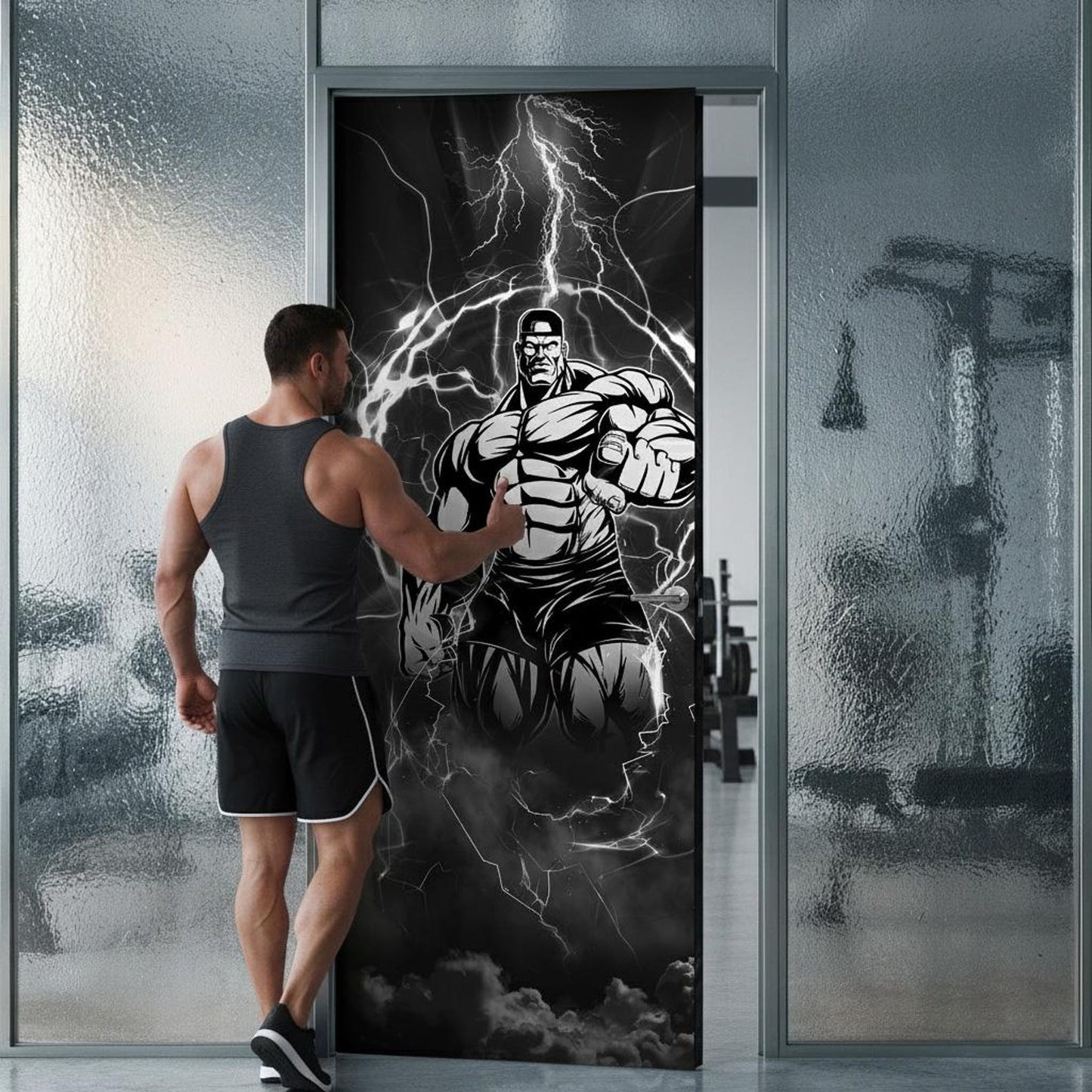 Gym Door Wrap Peel and Stick Bodybuilding Fitness Mural