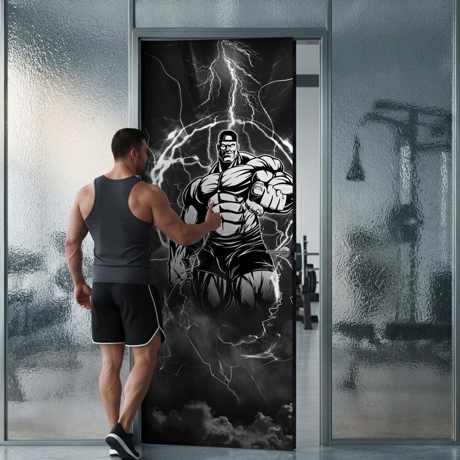 Gym Door Wrap Peel and Stick Bodybuilding Fitness Mural