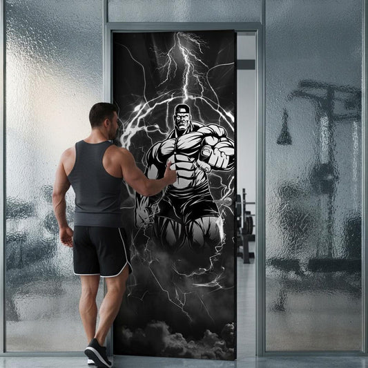 Gym Door Wrap Peel and Stick Bodybuilding Fitness Mural