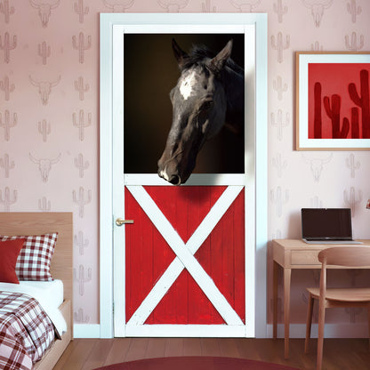 Horse at the stable door - decal, wrap, sticker, mural, 1 piece, self-adhesive