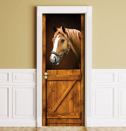 Horse in a country barn stable stall, door sticker mural