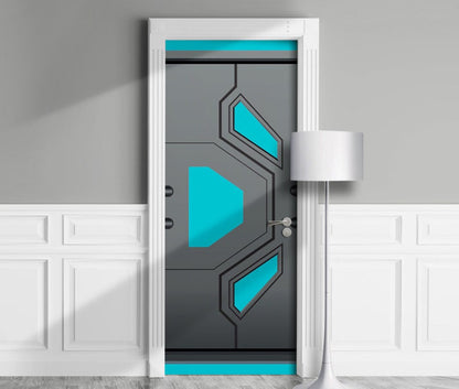 Spaceship Sci-fi door mural. Cyberpunk interior