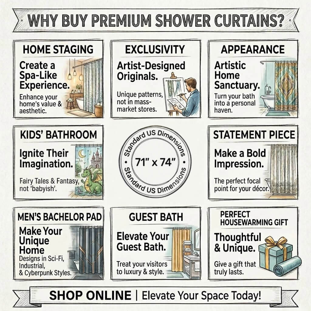 Infographic - Premium shower curtains with various benefits
