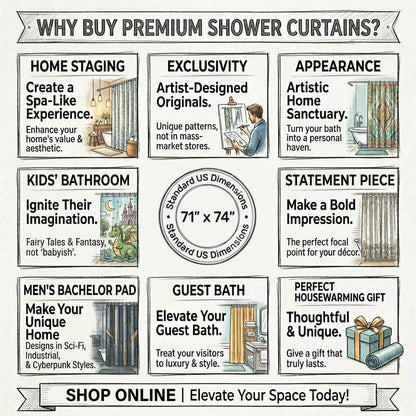 Infographic - Premium shower curtains with various benefits