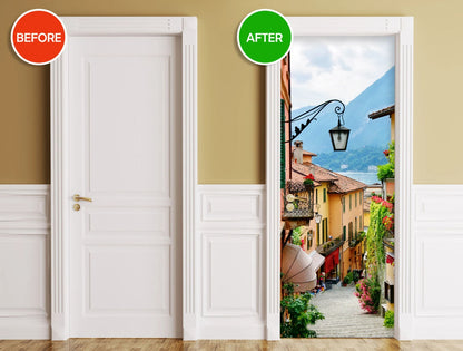 Italian Street door sticker mural, peel and stick, single piece