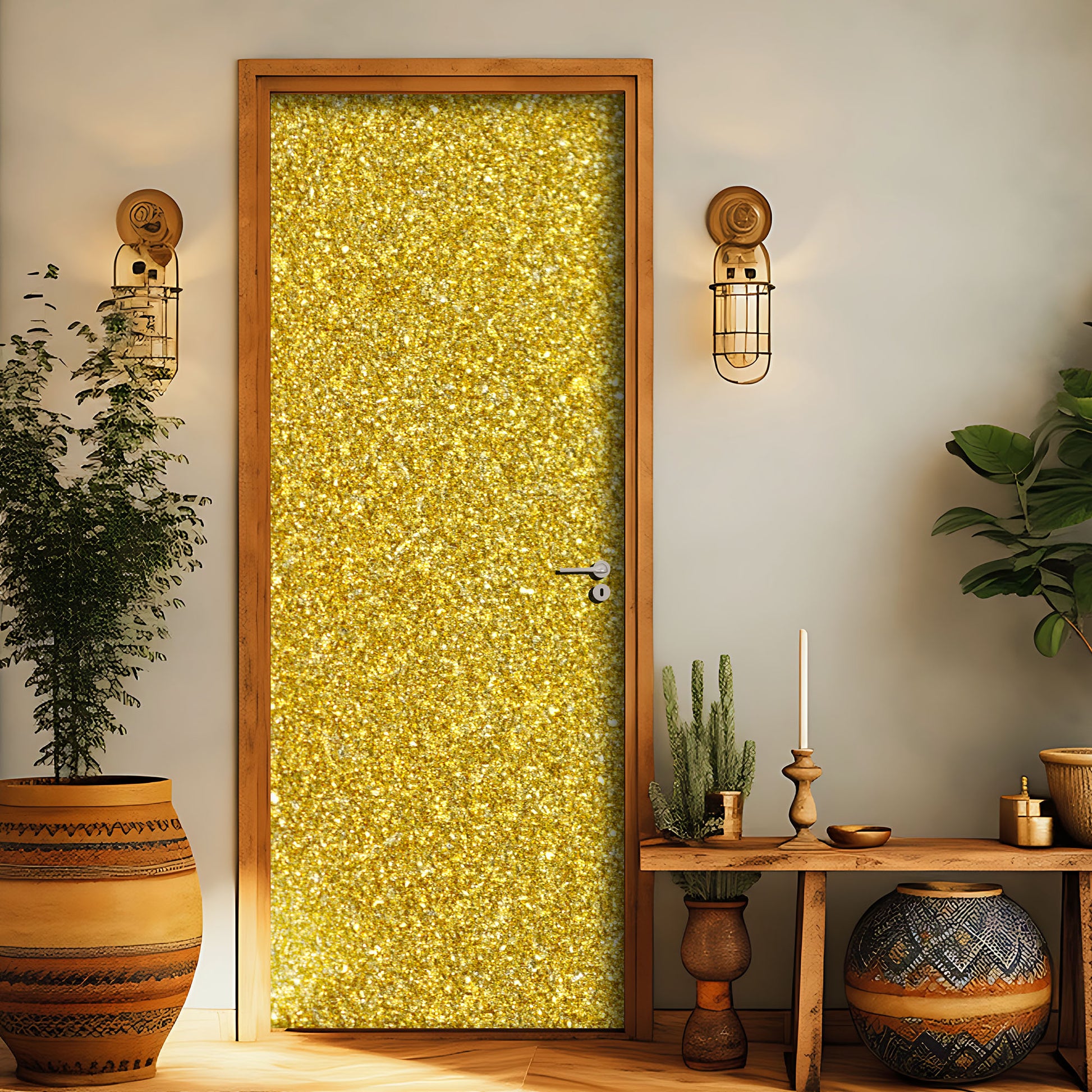 Door sticker with gold glittery pattern