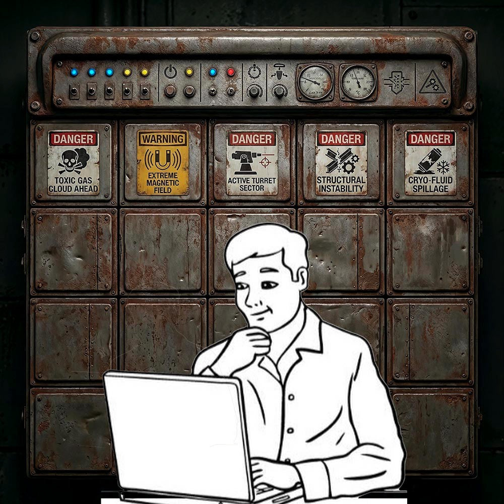 Sci-Fi control panel with various warning signs - Zoom background