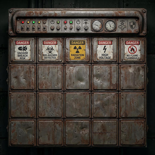 Control panel with various danger signs and buttons - background for gamers.