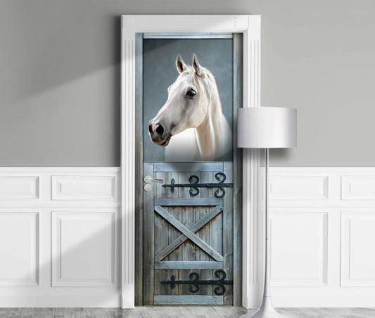 White Horse in Stall door mural