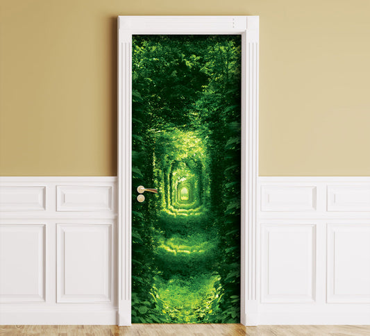 airytale Green Tunnel Door Wrap, Deep 3D Optical Illusion | Peel and Stick, 1 Piece