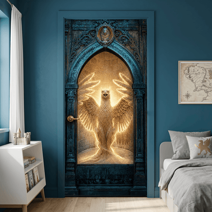 Fire Griffin Door Wrap Peel and Stick Phoenix Gryphon Mural