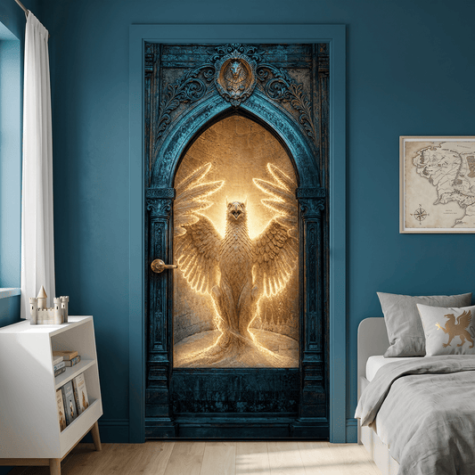 Fire Griffin Door Wrap Peel and Stick Phoenix Gryphon Mural