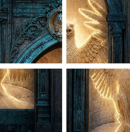 Fantasy Phoenix Griffin Door Mural | Glowing Alchemy Portal | Gothic Arch | Peel & Stick, 1 Piece