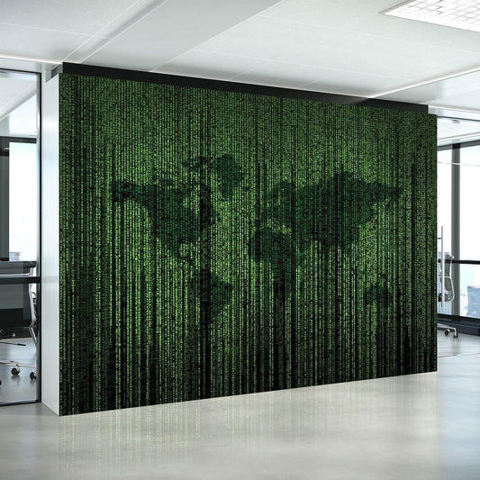 Digital Rain Code World Map Wall Mural