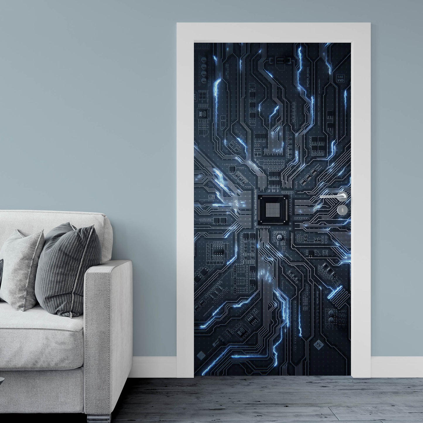 Cyberpunk Chip door sticker mural, peel and stick, single piece