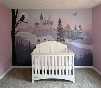 Castle Wall Mural For Nursery | Wallpaper | Tapestry. Lavender & Purple Palette. v2