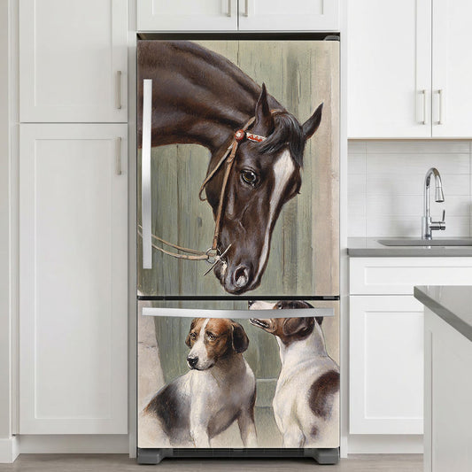 Fridge wrap with horse and dog design
