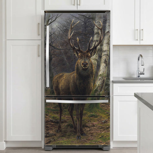 Fridge with a deer design in a kitchen setting
