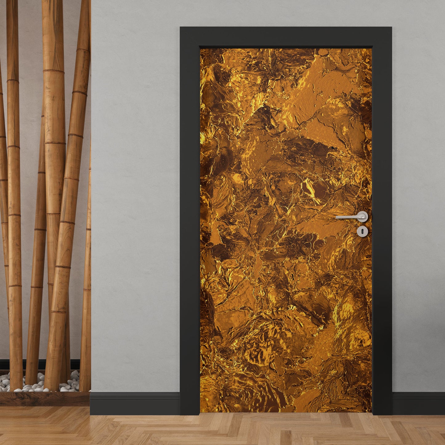 Decorative door with gold leaf pattern