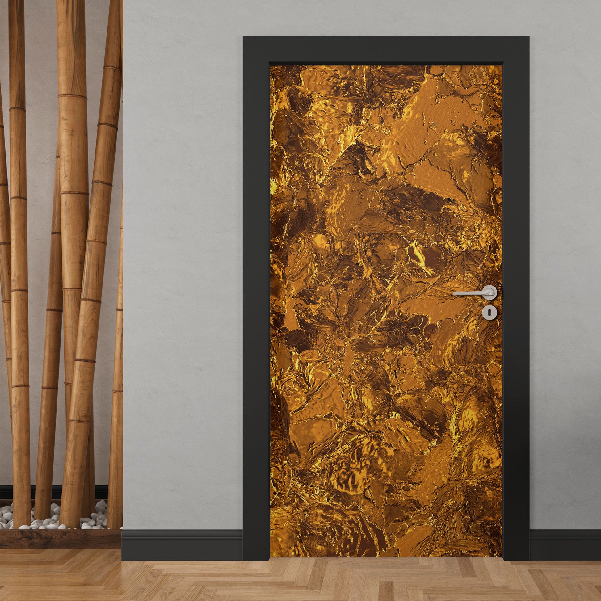 Decorative door with gold leaf pattern