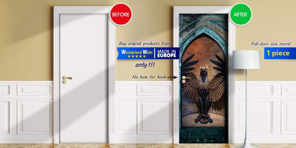 Phoenix statue door sticker mural, peel and stick, single piece