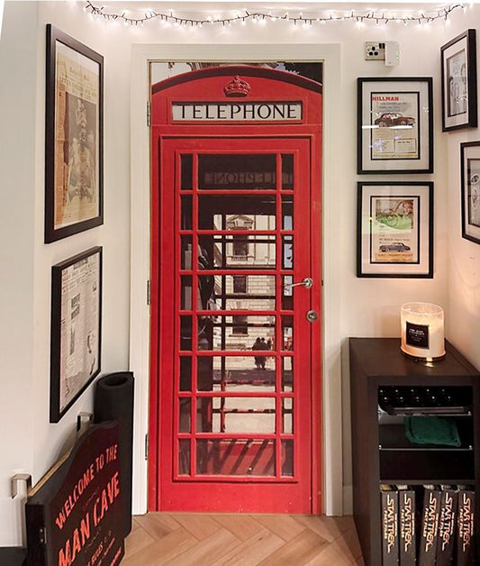 Red telephone box door wrap