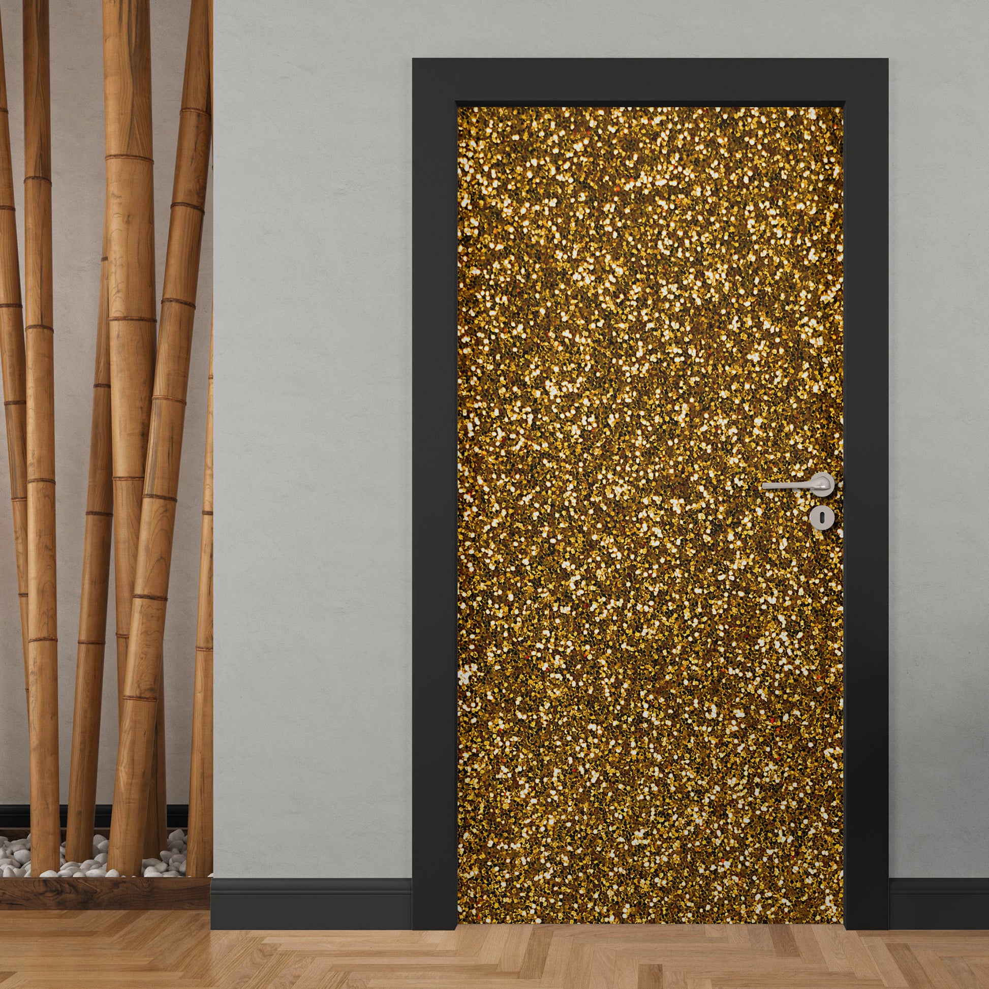 Decorative door wrap with gold glitter pattern