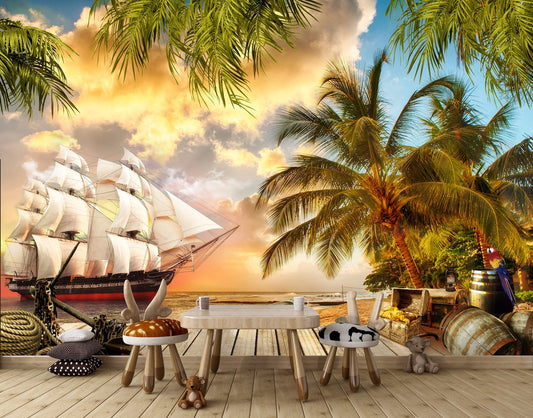 Sailboat wallpaper for walls, Pirates - Decal, Mural, Tapestry