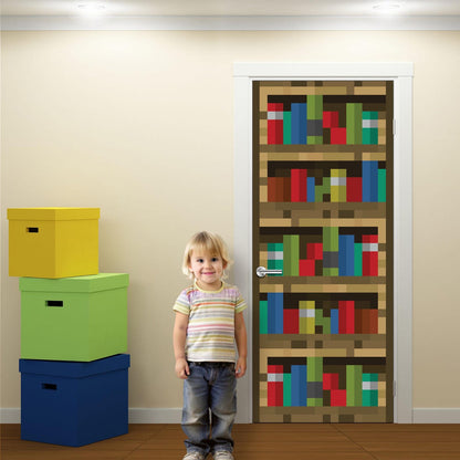 Retro Pixel Portal Blue Blocks 8-Bit Style Door Mural