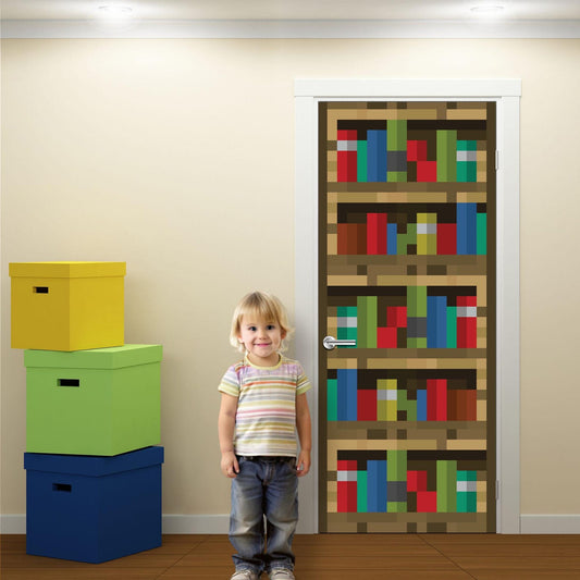Retro Pixel Portal Blue Blocks 8-Bit Style Door Mural