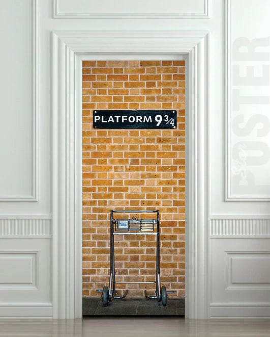 Hoghwarts Express train platform 9-3-4, King's Cross Station, London Door Sticker Mural. Platform Nine and Three-Quarters