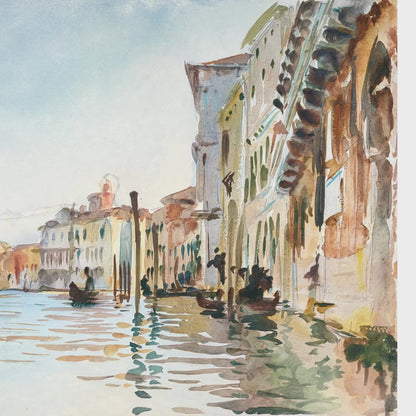 Soft watercolor Venetian landscape wallpaper featuring sunlit historic architecture and boats on the water for living room wall decor.