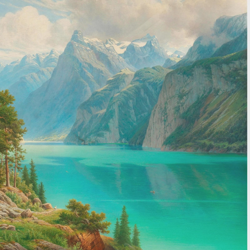 Close-up texture of peel and stick self-adhesive vinyl wall mural with vivid historical oil painting details.