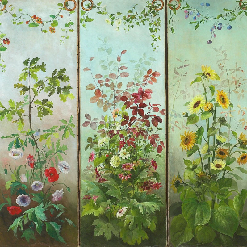 19th century classical botanical fine art print mural in 60x60 square format