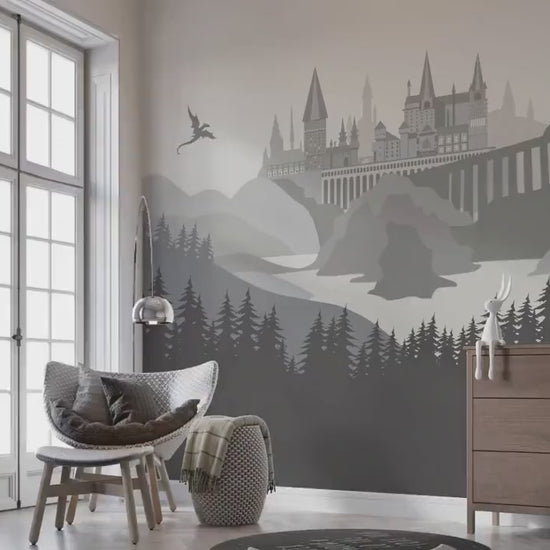 Monochrome Grey Castle Silhouette Fantasy Wallpaper