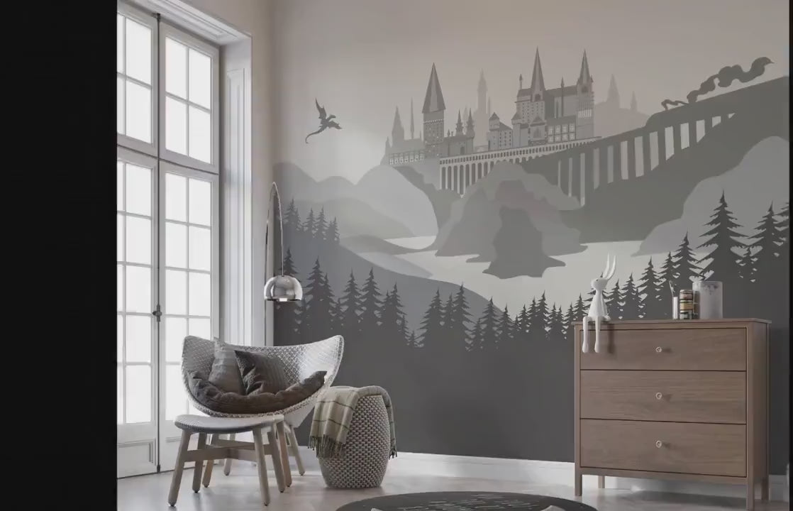 Monochrome Grey Castle Silhouette Fantasy Wallpaper