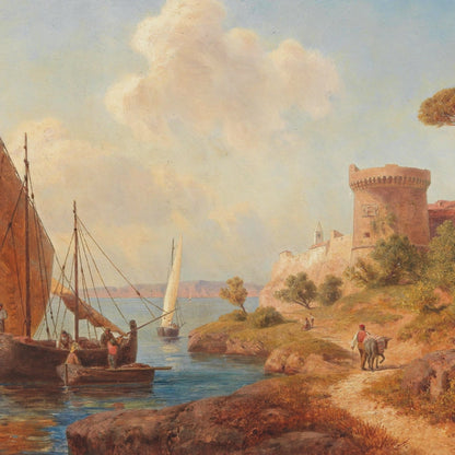 19th century fine art coastal watercolor reproduction wall mural with sailboats