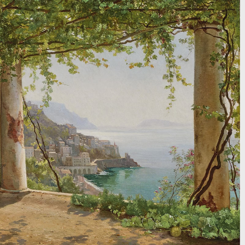 🇮🇹 Mediterranean terrace wall mural brings sunny coastal Italy vistas to dining rooms with easy peel and stick or vinyl non-woven wallpaper options.